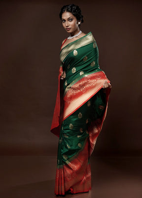 Green Dupion Silk Saree With Blouse Piece - Indian Silk House Agencies