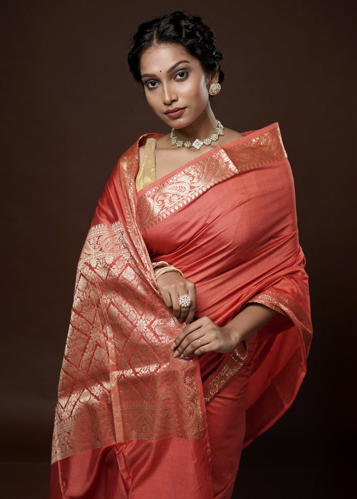 Pink Cotton Saree With Blouse Piece