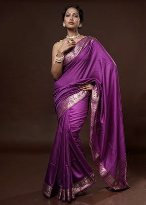 Purple Cotton Saree With Blouse Piece - Indian Silk House Agencies