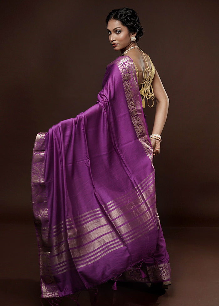 Purple Cotton Saree With Blouse Piece