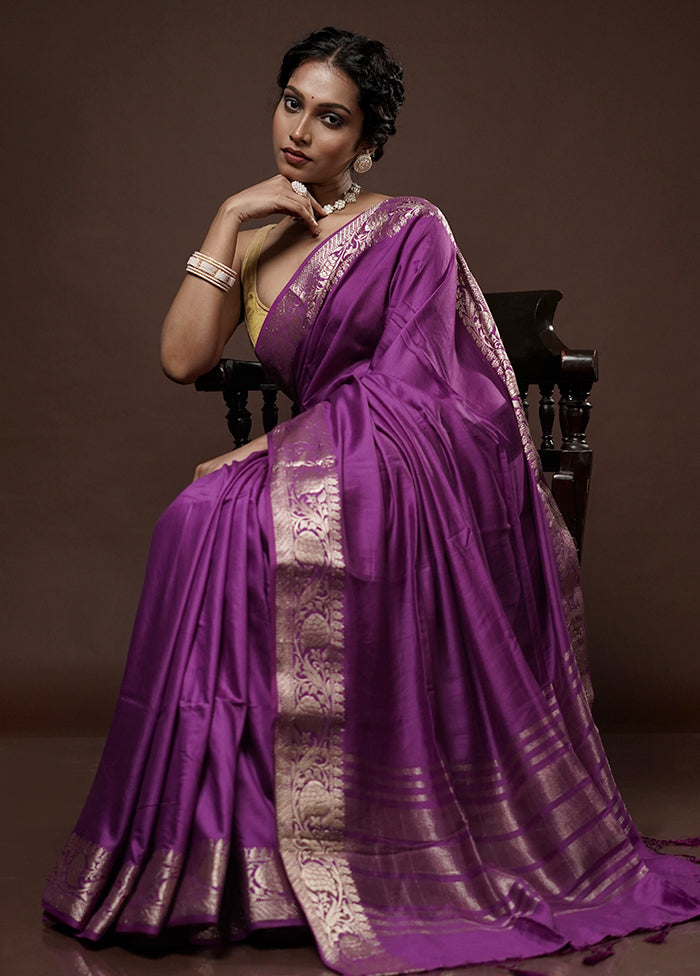 Purple Cotton Saree With Blouse Piece - Indian Silk House Agencies