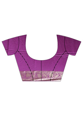 Purple Cotton Saree With Blouse Piece - Indian Silk House Agencies