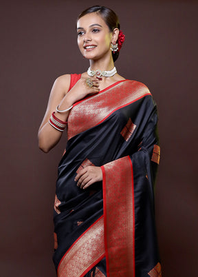 Black Dupion Silk Saree With Blouse Piece