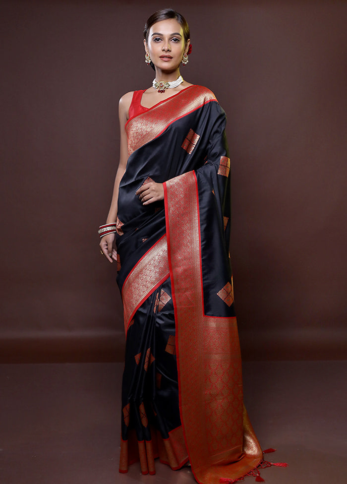 Black Dupion Silk Saree With Blouse Piece