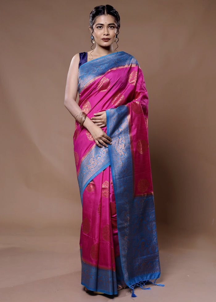 Pink Dupion Silk Saree With Blouse Piece