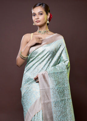 Blue Dupion Silk Saree With Blouse Piece