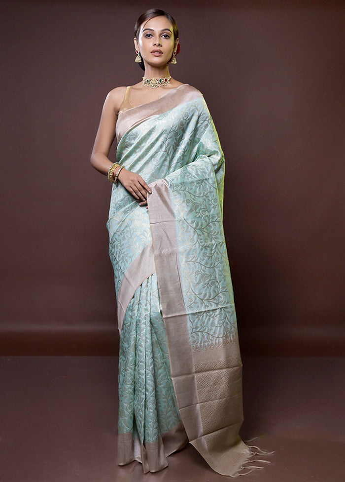 Blue Dupion Silk Saree With Blouse Piece