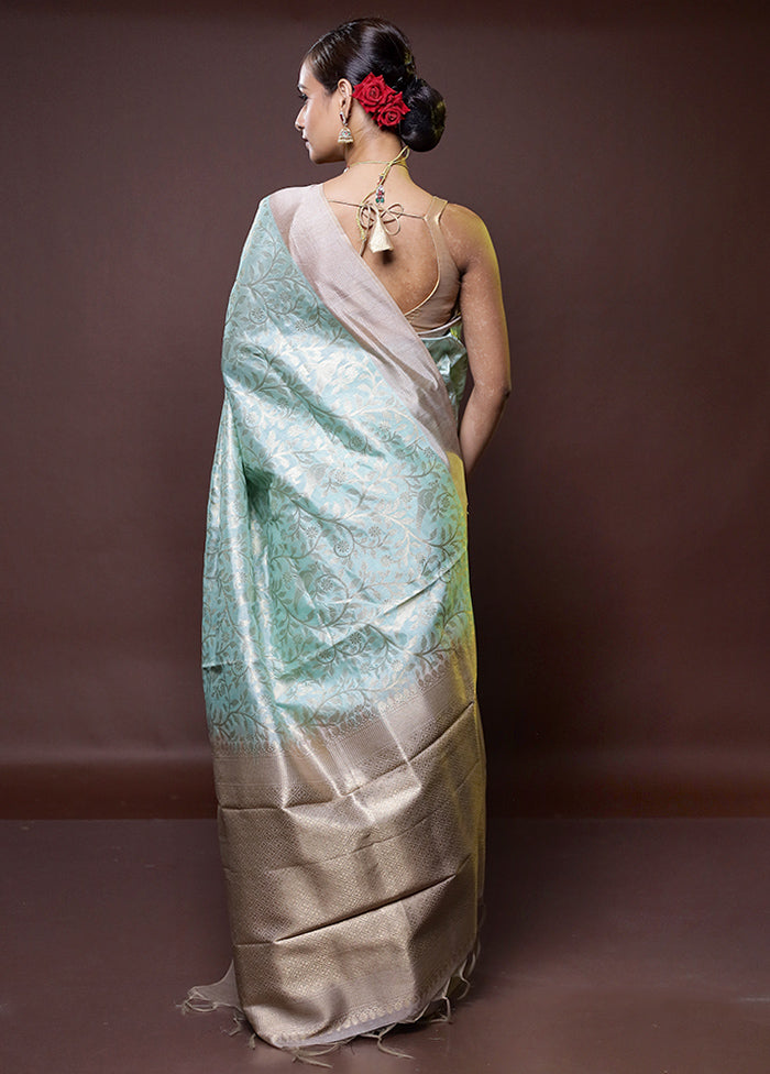 Blue Dupion Silk Saree With Blouse Piece