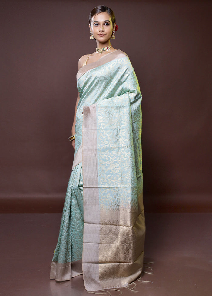 Blue Dupion Silk Saree With Blouse Piece