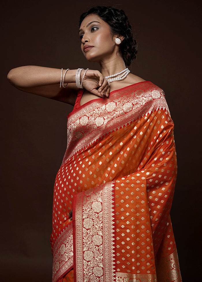 Orange Uppada Silk Saree With Blouse Piece - Indian Silk House Agencies