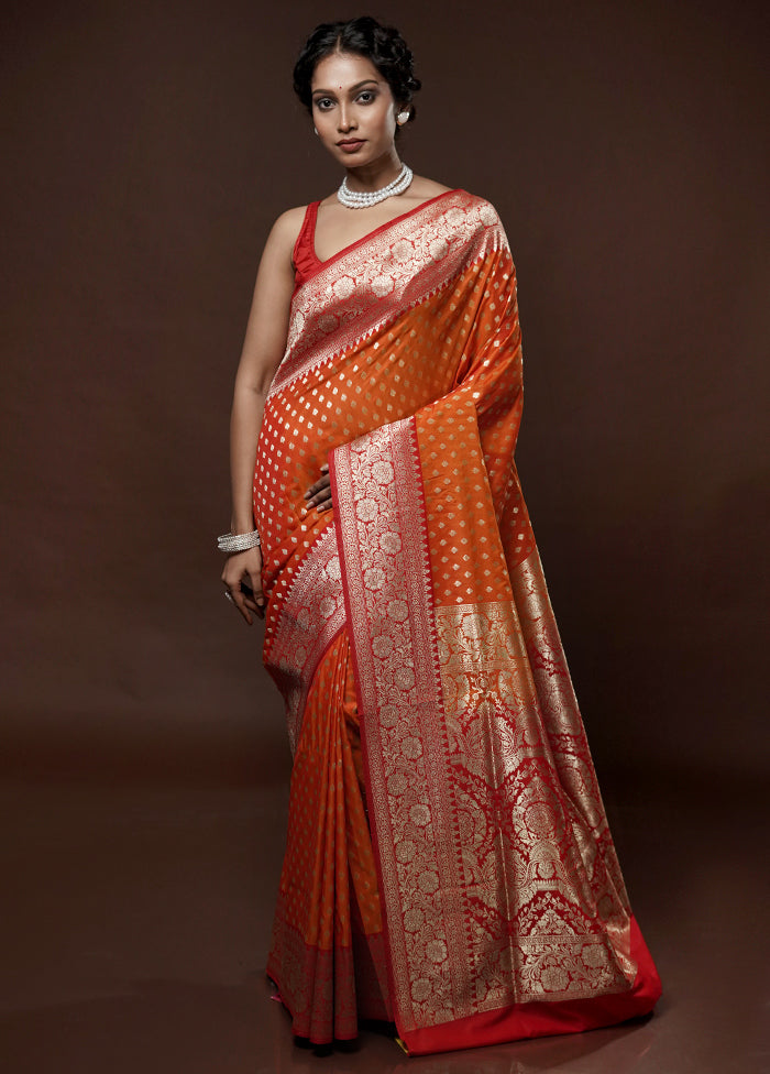 Orange Uppada Silk Saree With Blouse Piece