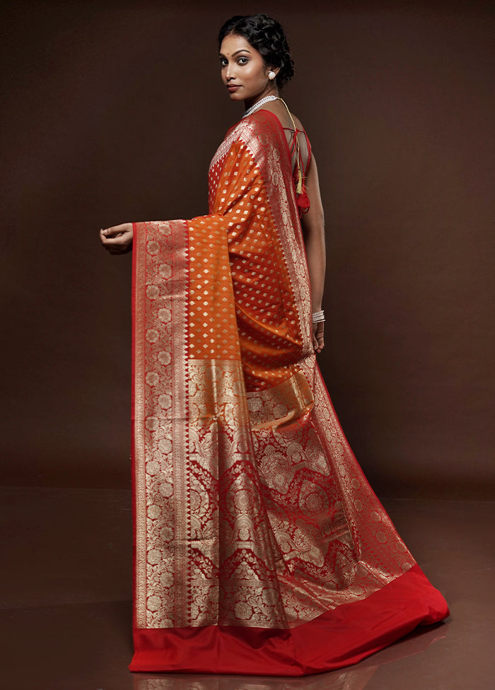 Orange Uppada Silk Saree With Blouse Piece