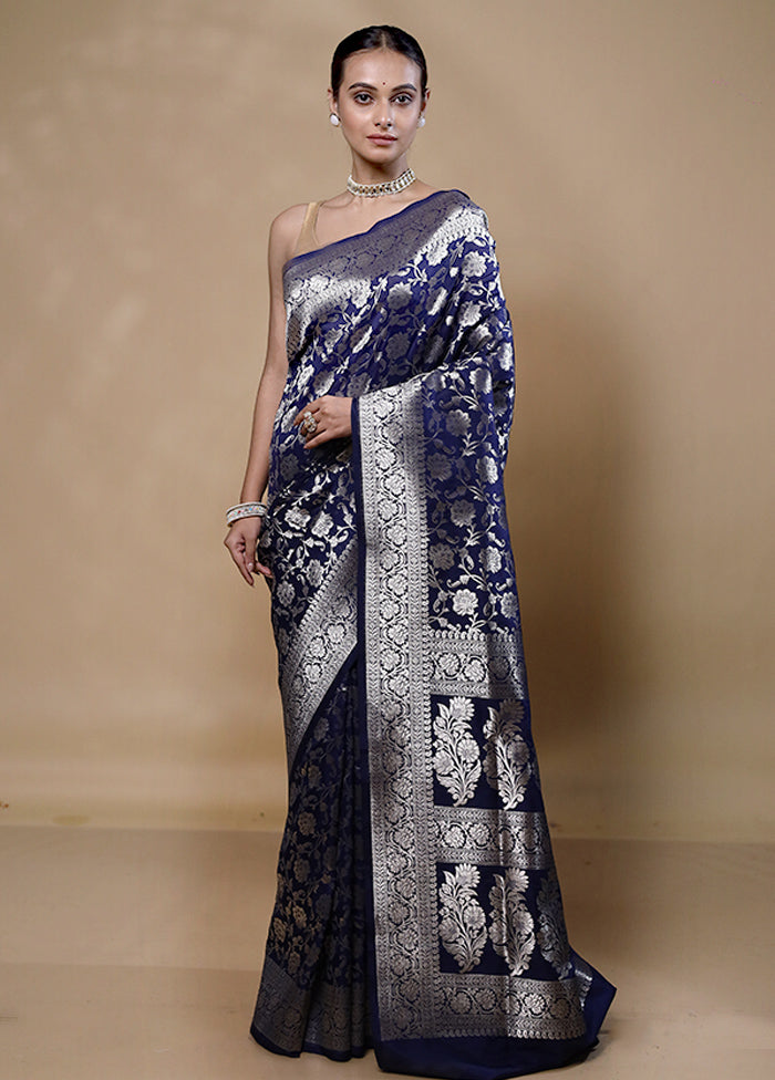 Blue Uppada Silk Saree With Blouse Piece