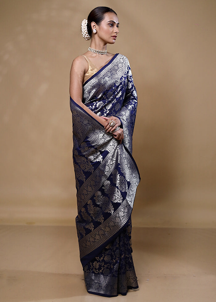 Blue Uppada Silk Saree With Blouse Piece