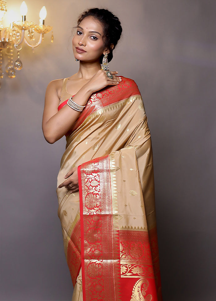 Cream Kanjivaram Silk Saree With Blouse Piece - Indian Silk House Agencies