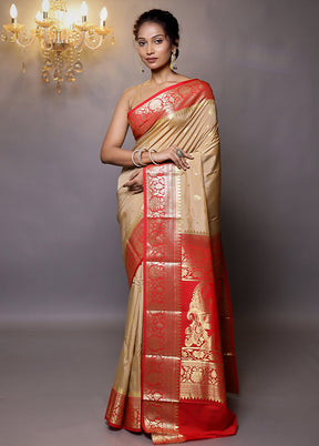 Cream Kanjivaram Silk Saree With Blouse Piece - Indian Silk House Agencies