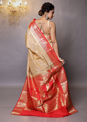 Cream Kanjivaram Silk Saree With Blouse Piece - Indian Silk House Agencies