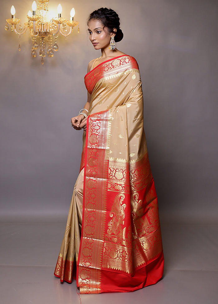 Cream Kanjivaram Silk Saree With Blouse Piece - Indian Silk House Agencies