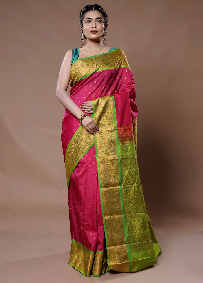 Pink Kanjivaram Silk Saree With Blouse Piece