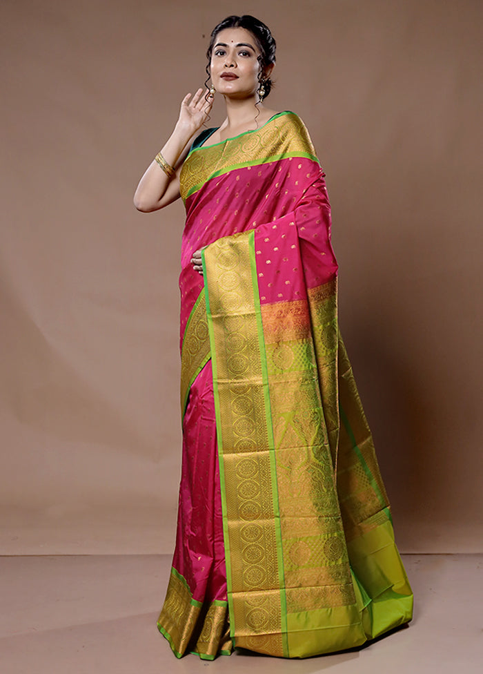 Pink Kanjivaram Silk Saree With Blouse Piece