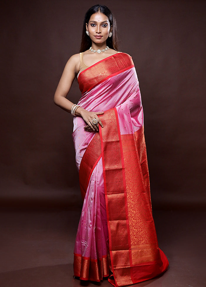 Pink Kanjivaram Silk Saree Without Blouse Piece - Indian Silk House Agencies