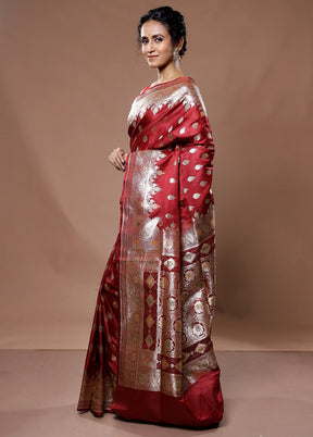 Maroon Banarasi Silk Saree With Blouse Piece