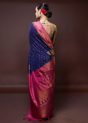 Blue Dupion Silk Saree With Blouse Piece