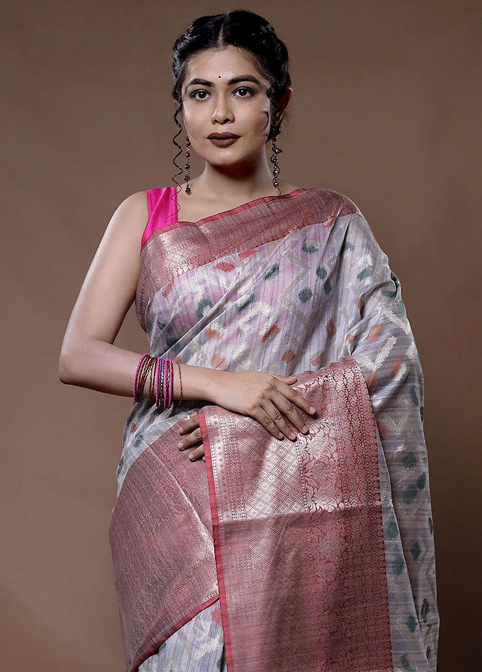 Grey Kora Silk Saree With Blouse Piece - Indian Silk House Agencies