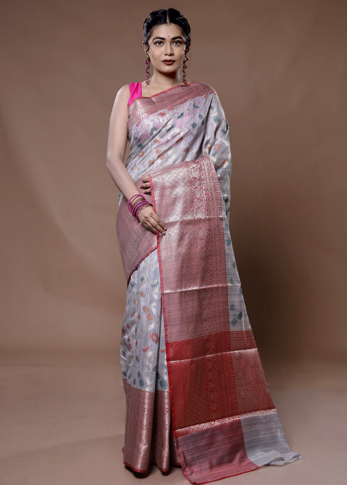 Grey Kora Silk Saree With Blouse Piece - Indian Silk House Agencies