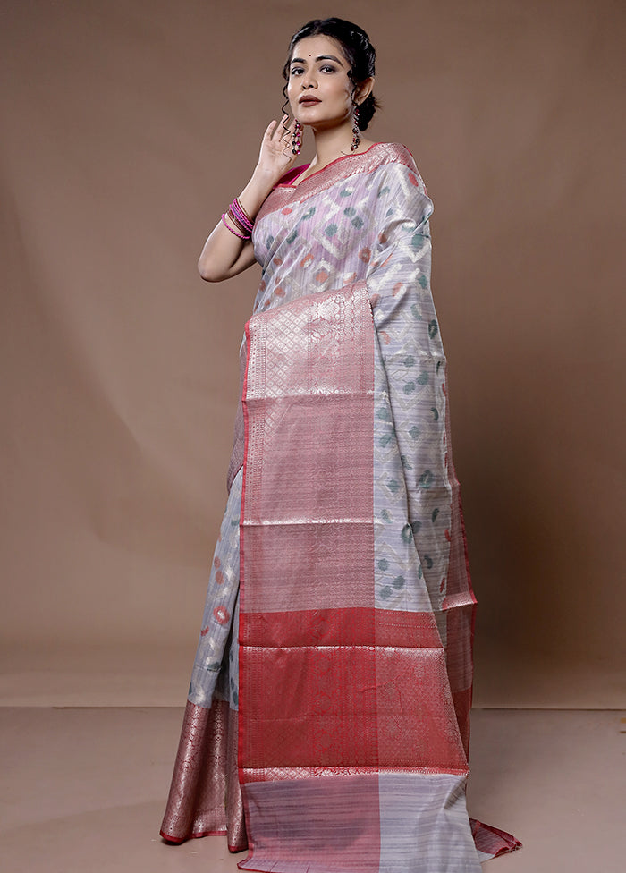 Grey Kora Silk Saree With Blouse Piece - Indian Silk House Agencies