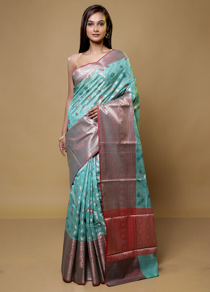 Green Kora Silk Saree With Blouse Piece