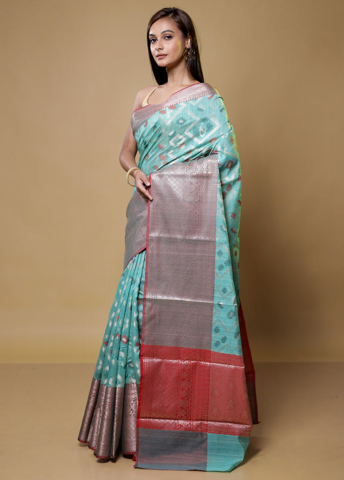 Green Kora Silk Saree With Blouse Piece