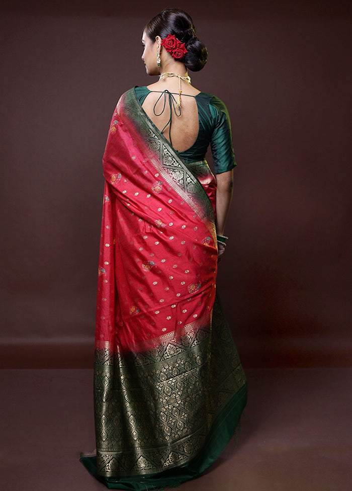 Green Dupion Silk Saree With Blouse Piece