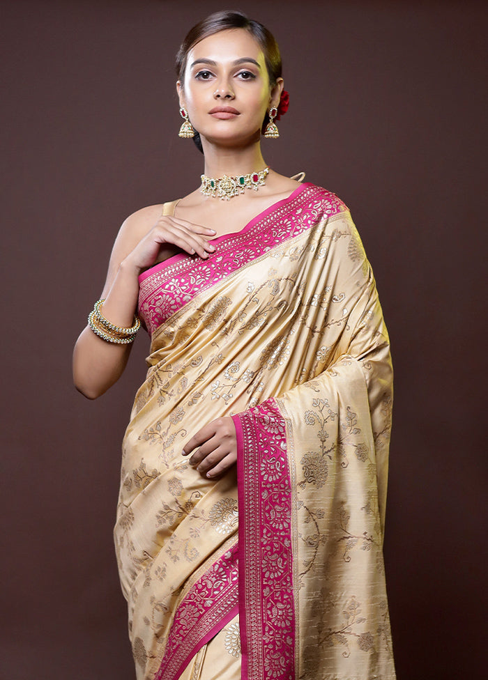 Cream Dupion Silk Saree With Blouse Piece