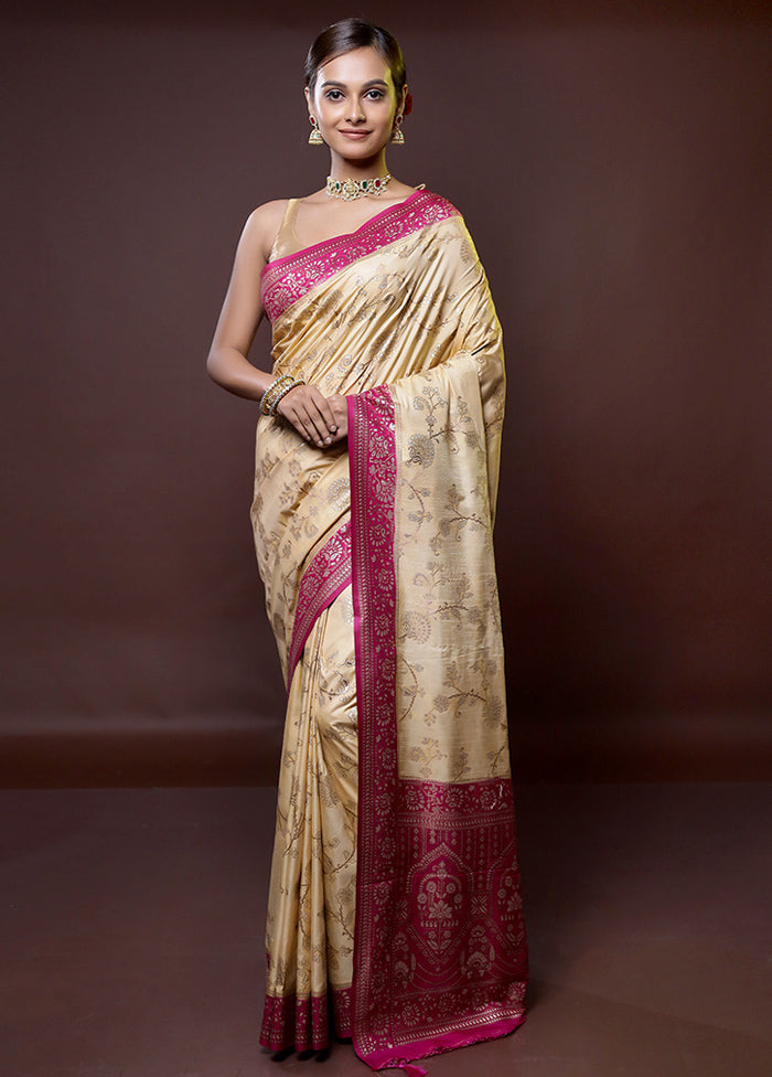 Yellow Dupion Silk Saree With Blouse Piece