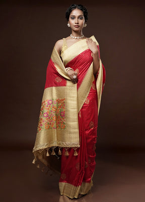 Pink Dupion Silk Saree With Blouse Piece