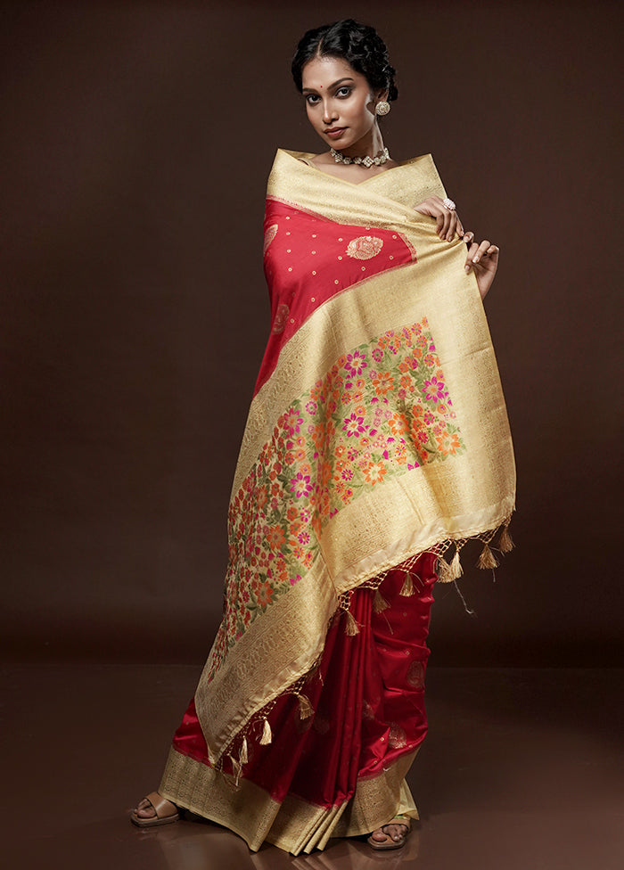 Pink Dupion Silk Saree With Blouse Piece