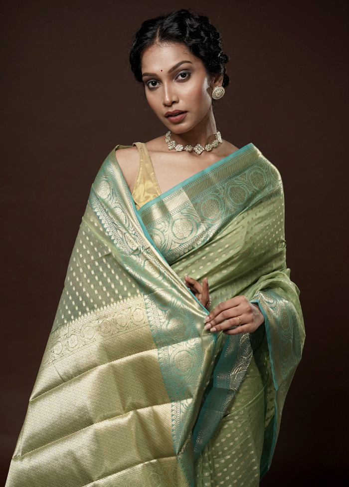 Green Cotton Saree With Blouse Piece - Indian Silk House Agencies