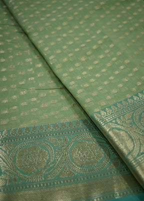 Green Cotton Saree With Blouse Piece - Indian Silk House Agencies