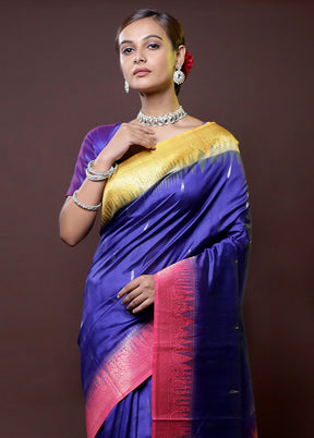 Blue Dupion Silk Saree With Blouse Piece