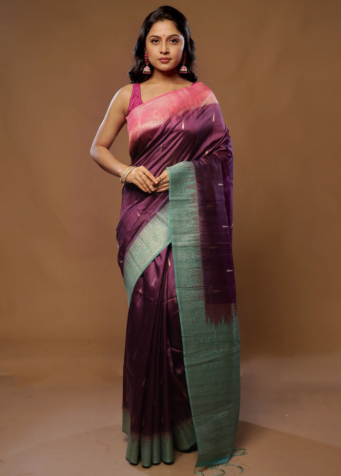 Purple Dupion Silk Saree With Blouse Piece - Indian Silk House Agencies
