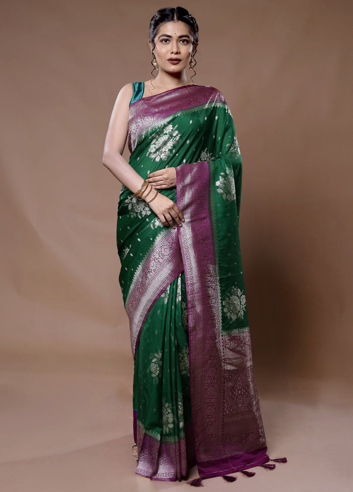 Green Dupion Silk Saree With Blouse Piece