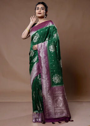 Green Dupion Silk Saree With Blouse Piece - Indian Silk House Agencies