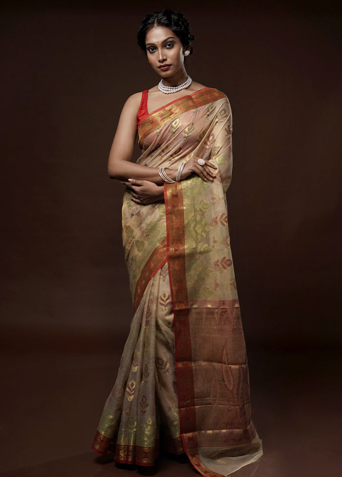 Cream Cotton Saree With Blouse Piece