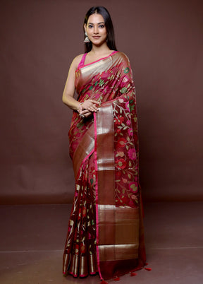 Maroon Organza Saree With Blouse Piece