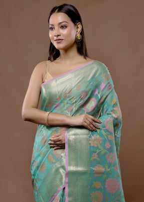 Green Organza Saree With Blouse Piece