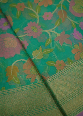 Green Organza Saree With Blouse Piece