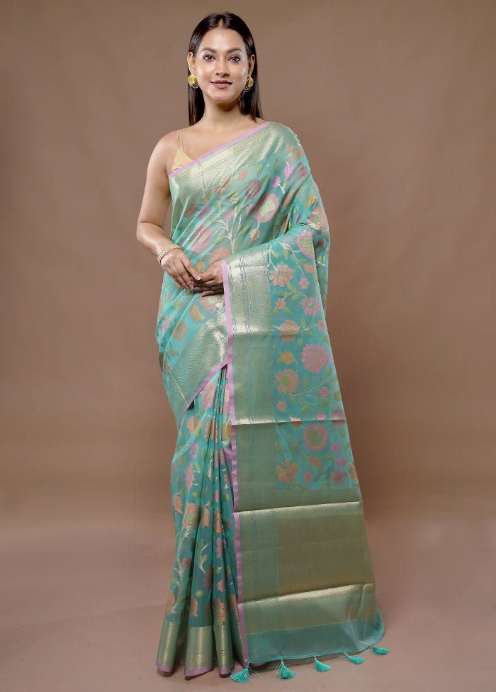 Green Organza Saree With Blouse Piece