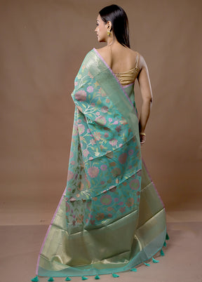 Green Organza Saree With Blouse Piece - Indian Silk House Agencies