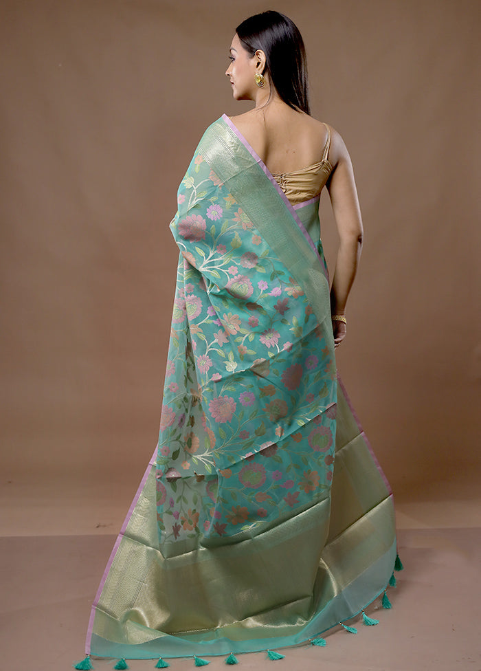 Green Organza Saree With Blouse Piece - Indian Silk House Agencies